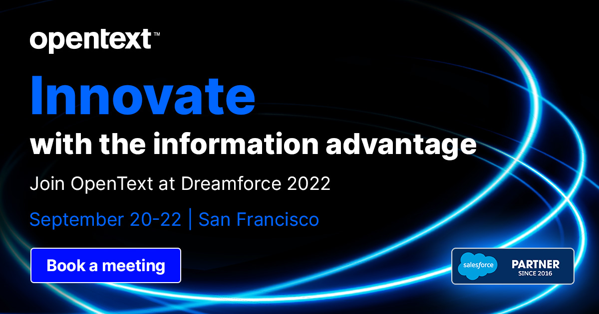 Integrating critical business applications with your structured and unstructured data can lead you to the information advantage. Learn more from <a href="/OpenText/">OpenText</a> at <a href="/Dreamforce/">Dreamforce</a> 2022 Book a meeting with our team! bit.ly/3RIAFJ4