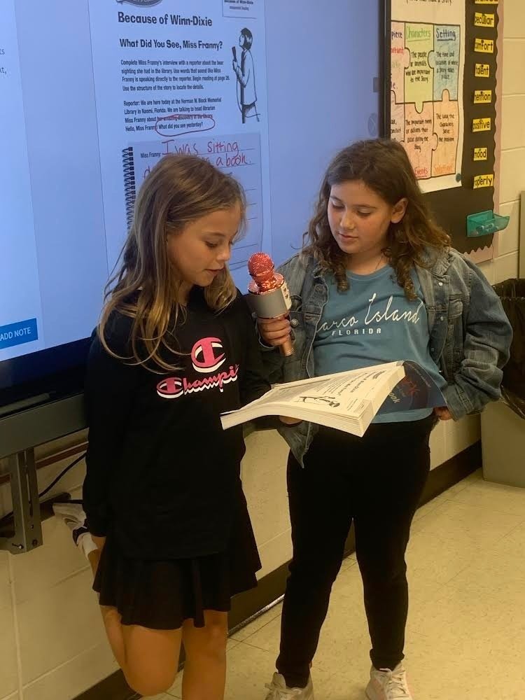 Ms. Hentsch’s class knows that presenting in front of the class can be scary sometimes, but not when you have a cool little microphone!!

4th grade reporters got to interview one of the characters from the story they just finished!