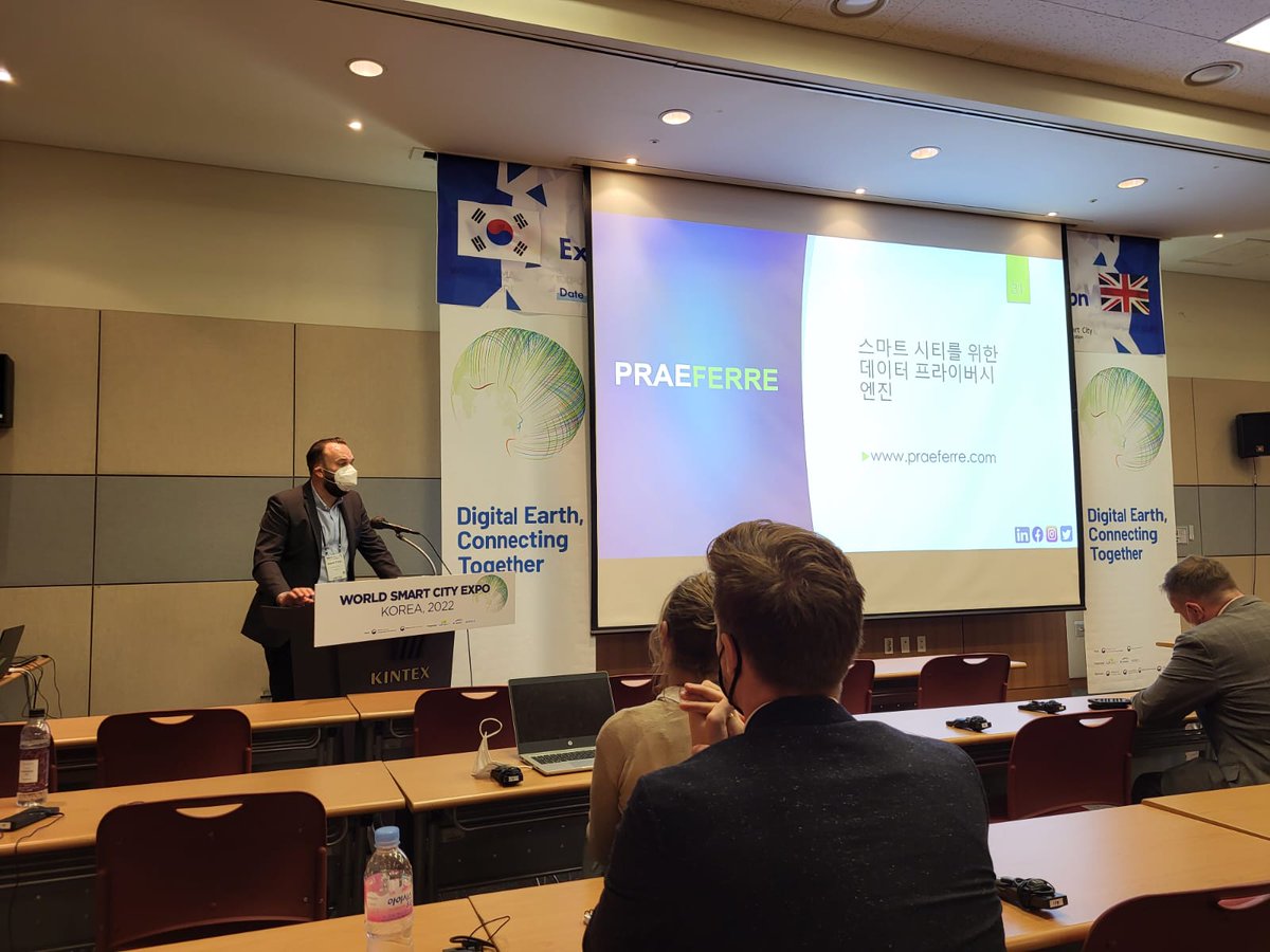 praeferre's tweet image. This week is a significant week for our journey in contributing to shaping the future of Smart Cities in the UK and beyond.
 
In South Korea at the World Smart City Expo, we discussed how @Praeferre is solving the global data privacy challenges and empowering the digital citizens