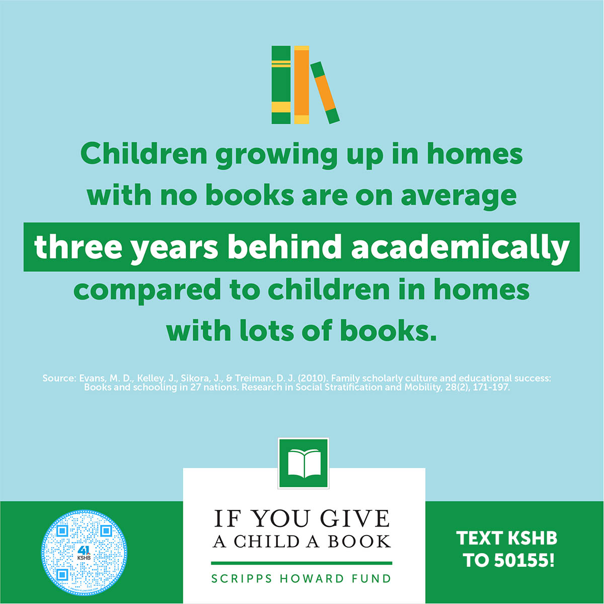 Children growing up in homes with no books are on average three years behind academically compared to children in homes with lots of books. Donate now and we'll buy a book for a local student!  kshb.com/giveabook #GiveABook
