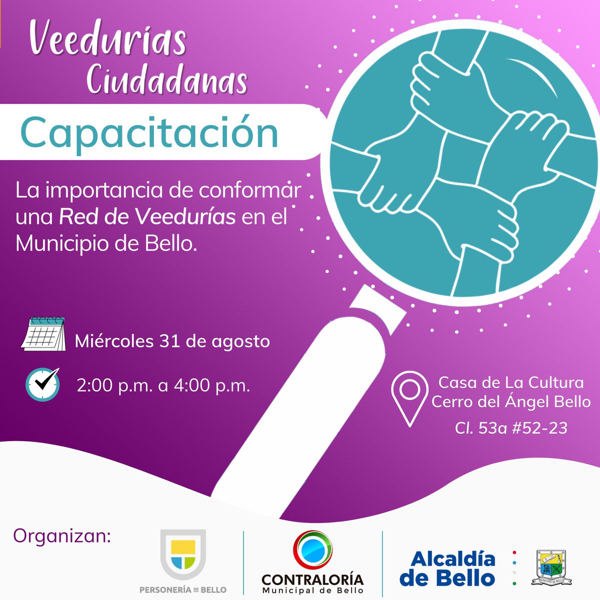 ContraloriBello's tweet photo. #Agéndate | Las veedurías son el motor del control social, creemos en la representación de este mecanismo, resaltamos la importancia de empoderar a los veedores y brindarles herramientas necesarias para ejercer vigilancia sobre la gestión pública. #JuntosCuidamosLoNuestro https://t.co/2IEj9S7bLO