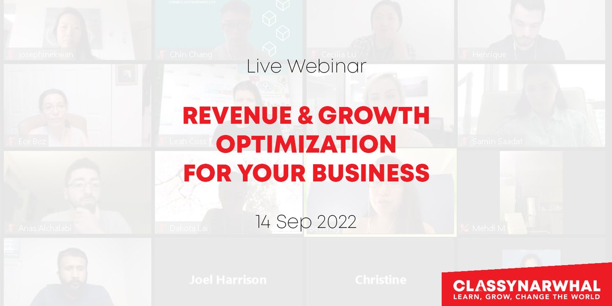 Join me on Sep 14th for a Live Webinar + Discussion to learn about some immediate adjustments you can make to increase revenue for your business.

Find the right session for you here: ow.ly/3S7h50KrIZS

#revenueoptimization #growth #startups #entrepreneurship
