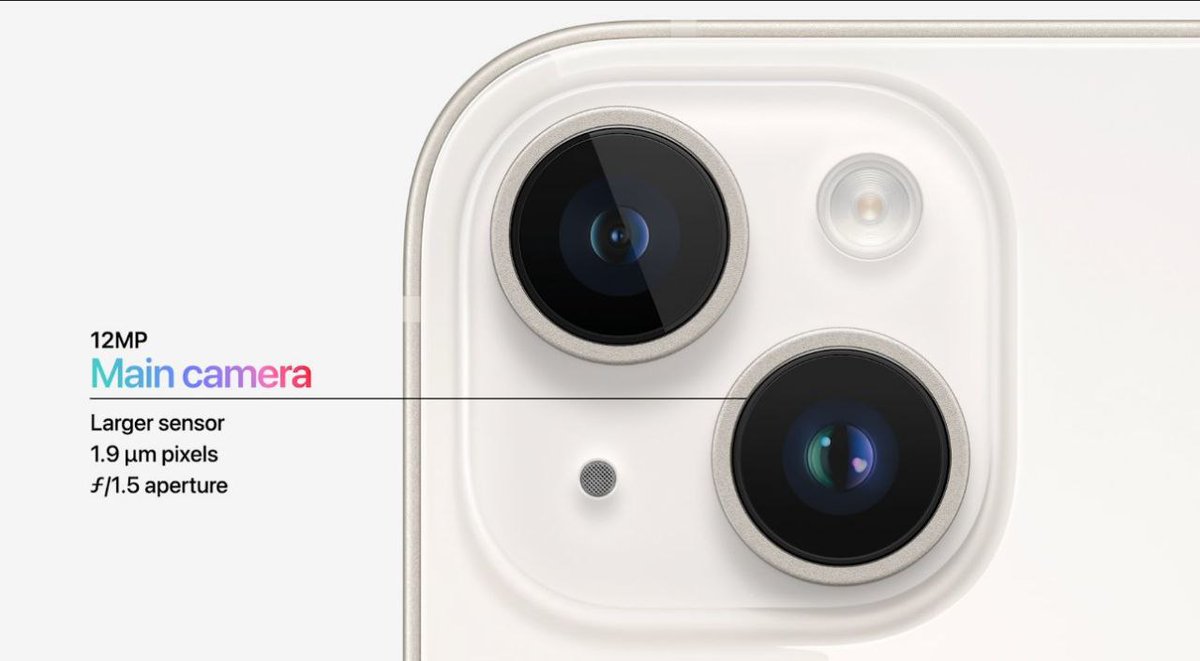 Rodrigo_Motoren's tweet photo. iPhone 14 (6,1") y iPhone 14 Plus (6,7")

- Mismo diseño
- Mismo  chip A15 biónico
- 5 colores
- Sistema de cámara actualizado con un sensor más grande y una mayor apertura
- Nueva cámara selfie de 12MP con autofoco
- Cámara trasera de 12MP

#AppleEvent https://t.co/ueV9PLHaEb