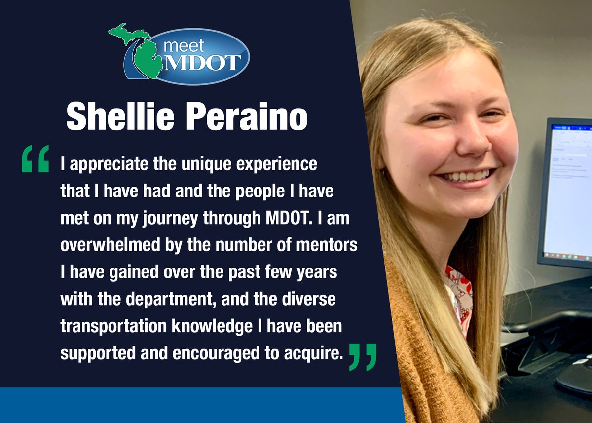 MichiganDOT's tweet photo. Meet Shellie Peraino, engineer at the @MDOT_UP Superior Region’s #Ishpeming TSC working on utilities, capital preventive maintenance projects, and scoping. https://t.co/G2D0uAofOk #MeetMDOT https://t.co/fdCAbf5XsL