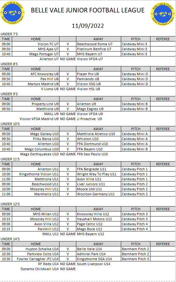 BVDJFL's tweet photo. Fixtures Sunday 11/09/2022
Good Luck to All Teams https://t.co/52WzPJKfBD