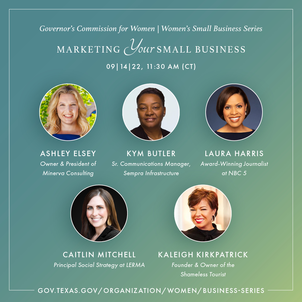 minervaco's tweet photo. Don't miss @Texas4Women's 2022 Women-Owned Business Series webinar on Sept 14 @ 11:30CT. Owner &amp; President of @minervaco, @ashelsey will join @kymbutler, @LauraHarrisNBC5, Caitlin Mitchell, &amp; Kaleigh Kirkpatrick to discuss Marketing Your Small Business. https://t.co/3sDfQBjhHH https://t.co/SLVrjuYIqd