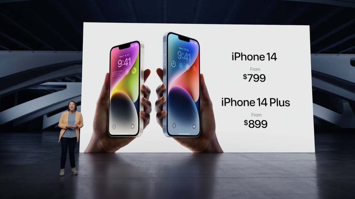 vidproto's tweet photo. iPhone 14 costará desde $799, iPhone 14 Plus desde $899 y se pueden ordenar desde Sept 9 #AppleEvent https://t.co/YIe1v0APuO