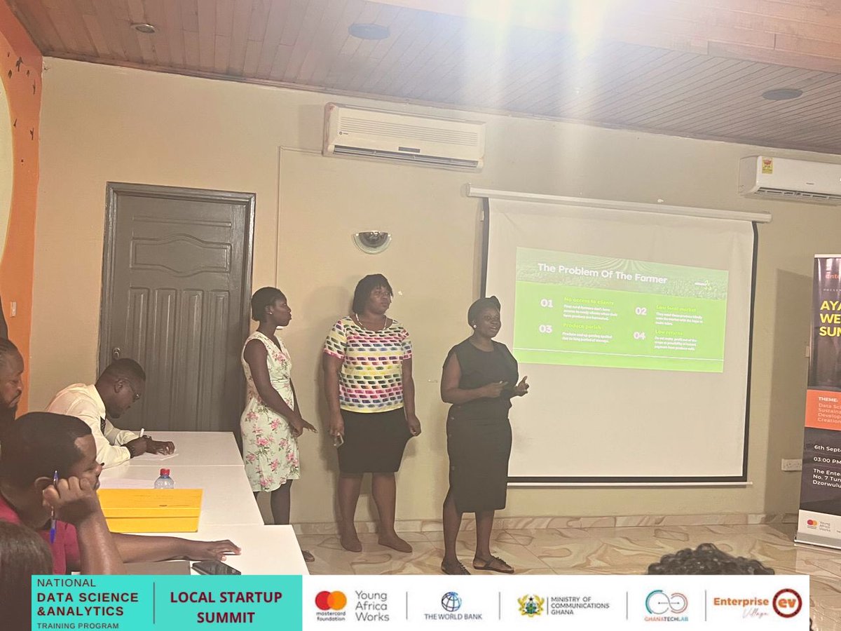 EVhubaccra's tweet image. 𝗔yawaso 𝗪𝗲𝘀𝘁 𝗦𝘁𝗮𝗿𝘁𝘂𝗽 𝗦𝘂𝗺𝗺𝗶𝘁
The next team to pitch was Agrisup. 
A startup connecting the farm produce to the consumer with the use of data science.
#GTLimpact
#DataScience
#GTLbaseprogram
#python
#AyawasoWestLSS