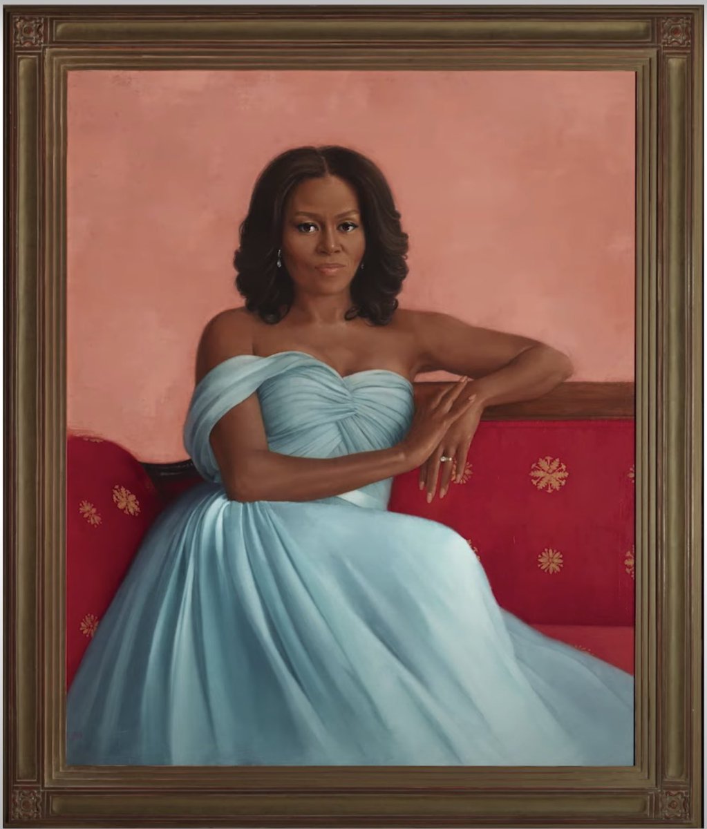 kylegriffin1's tweet photo. The official portraits of Barack Obama, painted by Robert McCurdy, and Michelle Obama, painted by Sharon Sprung. https://t.co/qG49Ha2M6Z