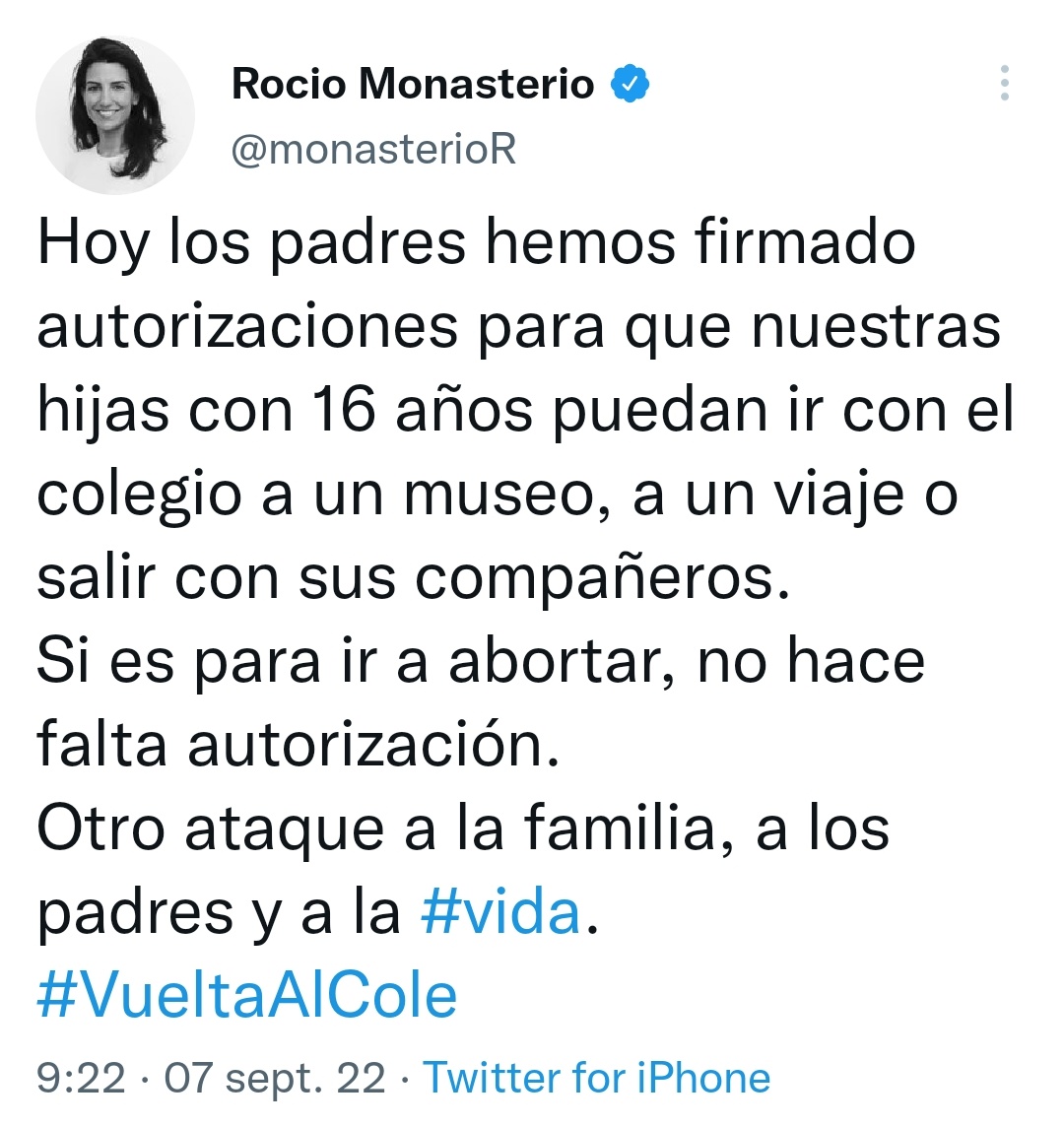 javierpadillab's tweet image. La autorización es para que lo hagan en horario de clase, no para que hagan esas cosas sin más.

Si en el colegio (porque ni de coña las llevas a instituto) las llevan a abortar en horario escolar, os pedirán autorización, tranquila.