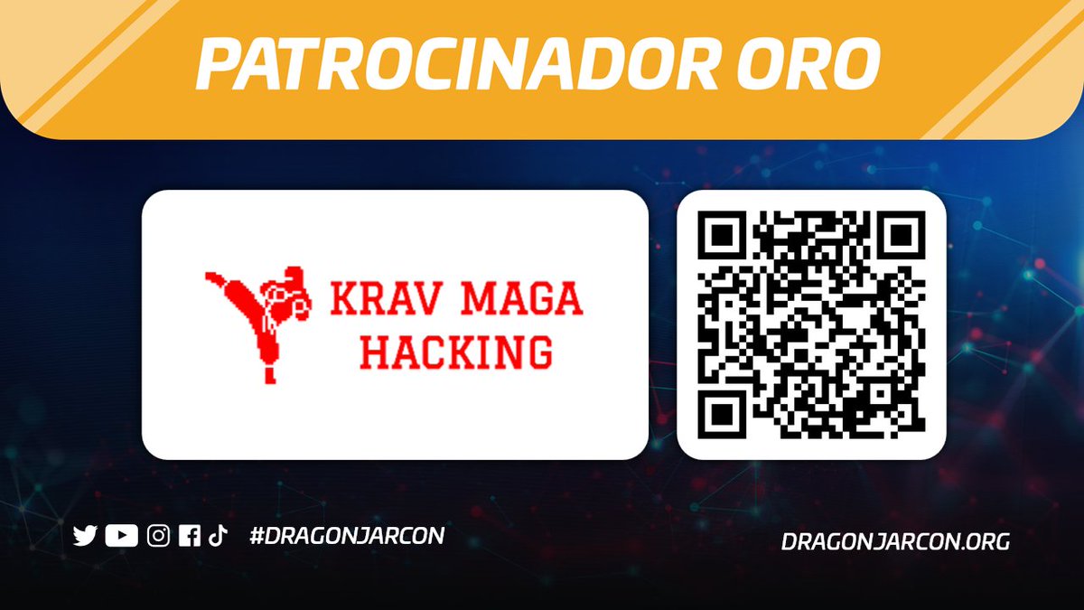DragonJAR's tweet photo. Agradecemos el apoyo de Krav Maga Hacking @kravmagahacking patrocinador ORO 💛 del #DragonJARCON que hace posible la 9 versión del DragonJAR Security Conference 2022 https://t.co/HzRnTOHDpa https://t.co/090KtnUtQt