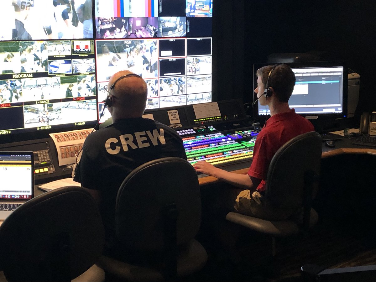 mujschool's tweet photo. Sophomore Jared Rubenstein, right, serves as technical director of @SECNetwork's broadcast of the Mizzou volleyball match Friday at Mizzou Arena. This is Rubenstein's first year with Mizzou Broadcast Operations and his first game as technical director. #MissouriMethod #MizzouMade https://t.co/15EyZAfbya