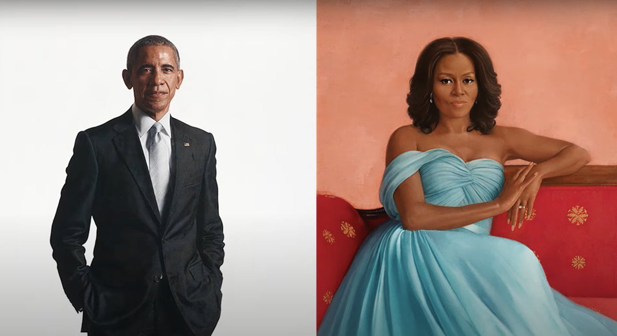 ArchHazLiliMeg's tweet photo. President Barack Obama and First Lady Michelle Obama's official portraits. https://t.co/Ksclt6JWJQ