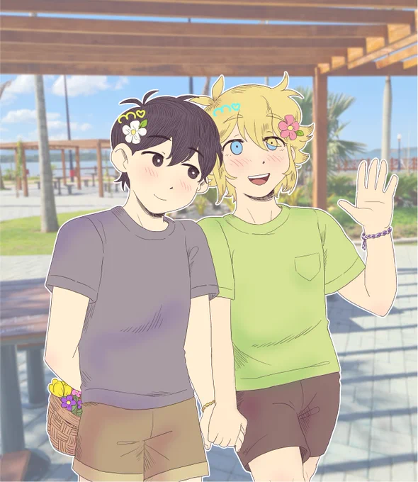 Requests from Twitter and Instagram: Sunny and Basil holding hands and being happy + making flower crowns together 🫶🌻

#omorisunflower 