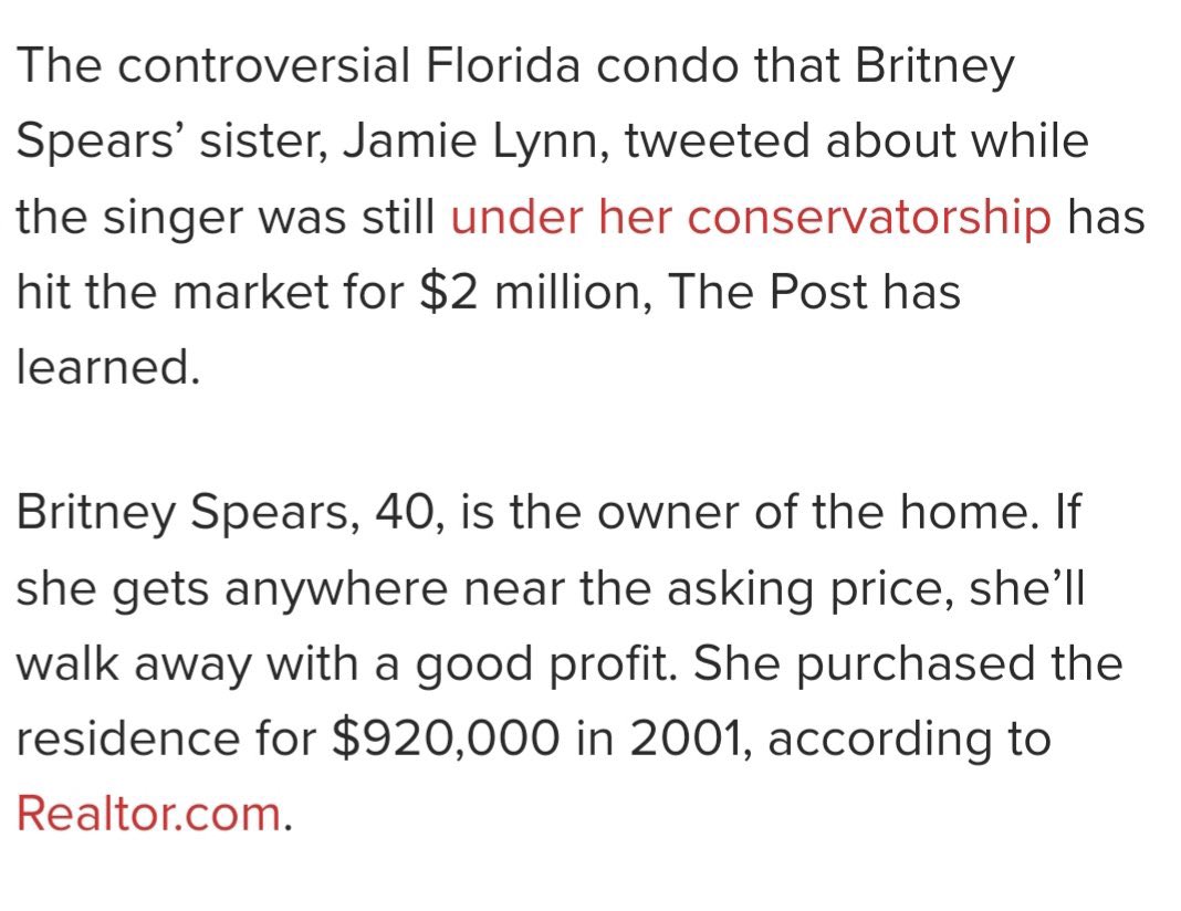 BritneyTheStan's tweet photo. BREAKING: Britney Spears is selling the condo in Florida that Jamie Lynn once called hers on Twitter, where her family stayed while she was being forced into treatment. #JusticeForBritney https://t.co/0Tpde5wHXt