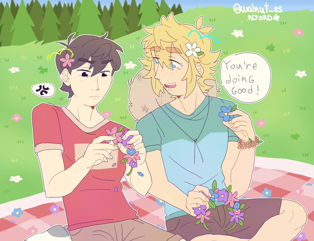 Requests from Twitter and Instagram: Sunny and Basil holding hands and being happy + making flower crowns together 🫶🌻

#omorisunflower 