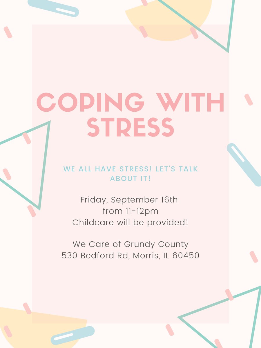 Feeling stressed? Easterseals Jumpstart has a program that might help! Coping with Stress, Friday, September 16th from 11-12pm at We Care at 530 Bedford Rd in Morris. No signup necessary, childcare is provided.