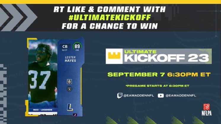 🚨 Giveaway! Follow, comment &amp; RT for a chance to win!  #UltimateKickoff #Madden23 MCS broadcast. Don’t miss this instant classic tonight at 6:30pm.