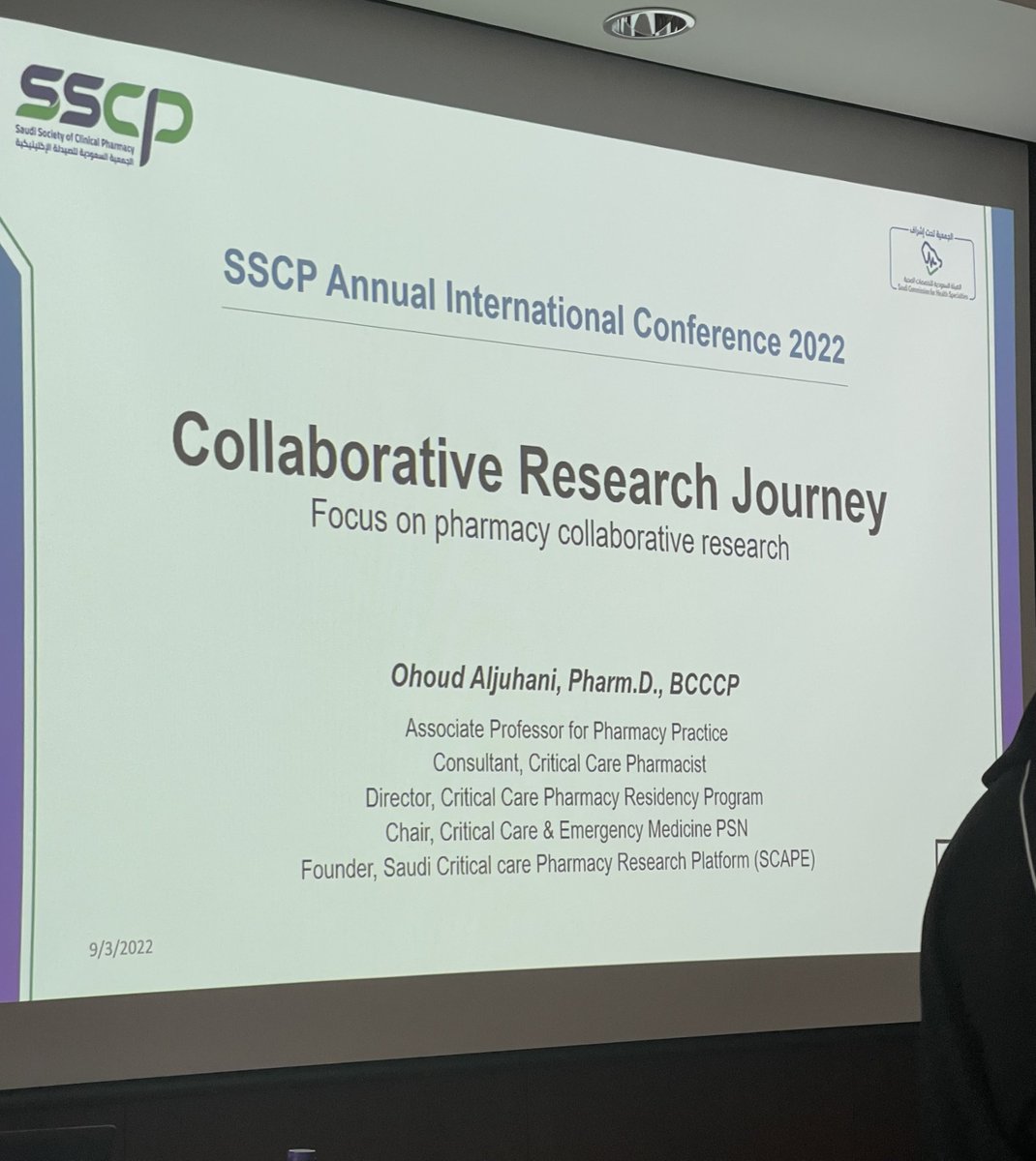 alqenaie's tweet photo. Attending the informative workshop about "Collaborative Research Journey: Focus on the Clinical Pharmacy research" by Dr Khalid Alsulaiman @alsulaimankh and Dr Ohoud Aljuhani @DrOhoudAljuhani was the highlight of the second Saudi Society of Clinical Pharmacy #SSCP22 conference. https://t.co/L6HGCIAurO