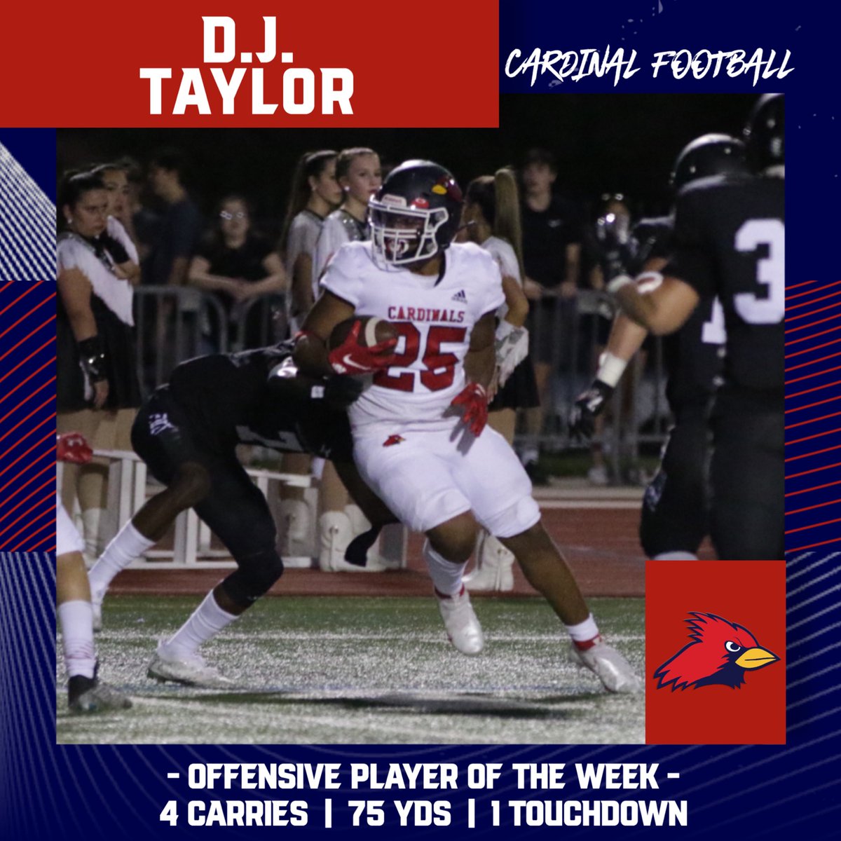 JPIIHS_Football's tweet photo. Shoutout to our Players of the Week vs. LCCS!

Defense: @caesaralex3 
Offense: @djtaylor_52 
Special Teams: @BigDom_50 

Keep leading the way Cards! #OutWorkEveryone https://t.co/uPm7oiFtX7