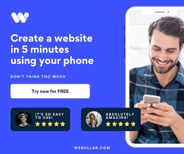 Try now for FREE bit.ly/3CR9FmK 

Webullar is a website builder that makes it easy to create a website for your business. 

With Webullar, you can create a website in minutes, without any prior experience or design knowledge directly from your phone.