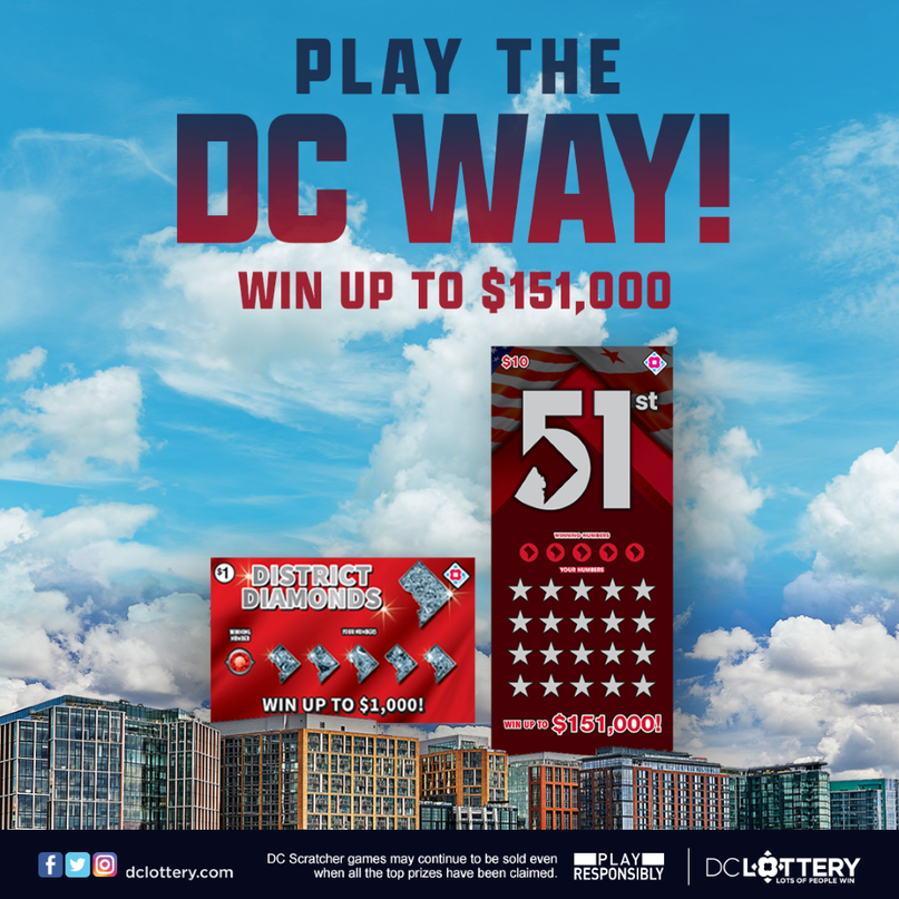 DCLottery's tweet photo. Play the DC Way, and you could win $151,000 instantly! Our newest DC scratchers are exclusively available at your favorite DC Lottery retailer!!! #ItsFunToPlay #LotsOfPeopleWin https://t.co/M2CLSxRE5n
