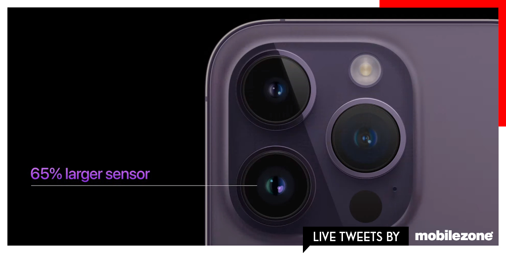 Das #iPhone14Pro hat einen 48-Megapixel-Sensor mit verbesserter Low-Light-Fotografie dank grösserer Pixel, die mehr Licht aufnehmen. #AppleEvent