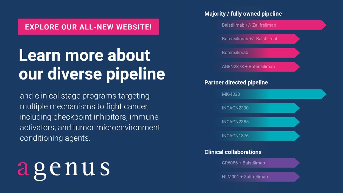 This week we're showcasing the newly redesigned Agenus website. Visit to explore our pipeline and discover what makes Agenus a leader in I-O innovation. agenusbio.com/pipeline/