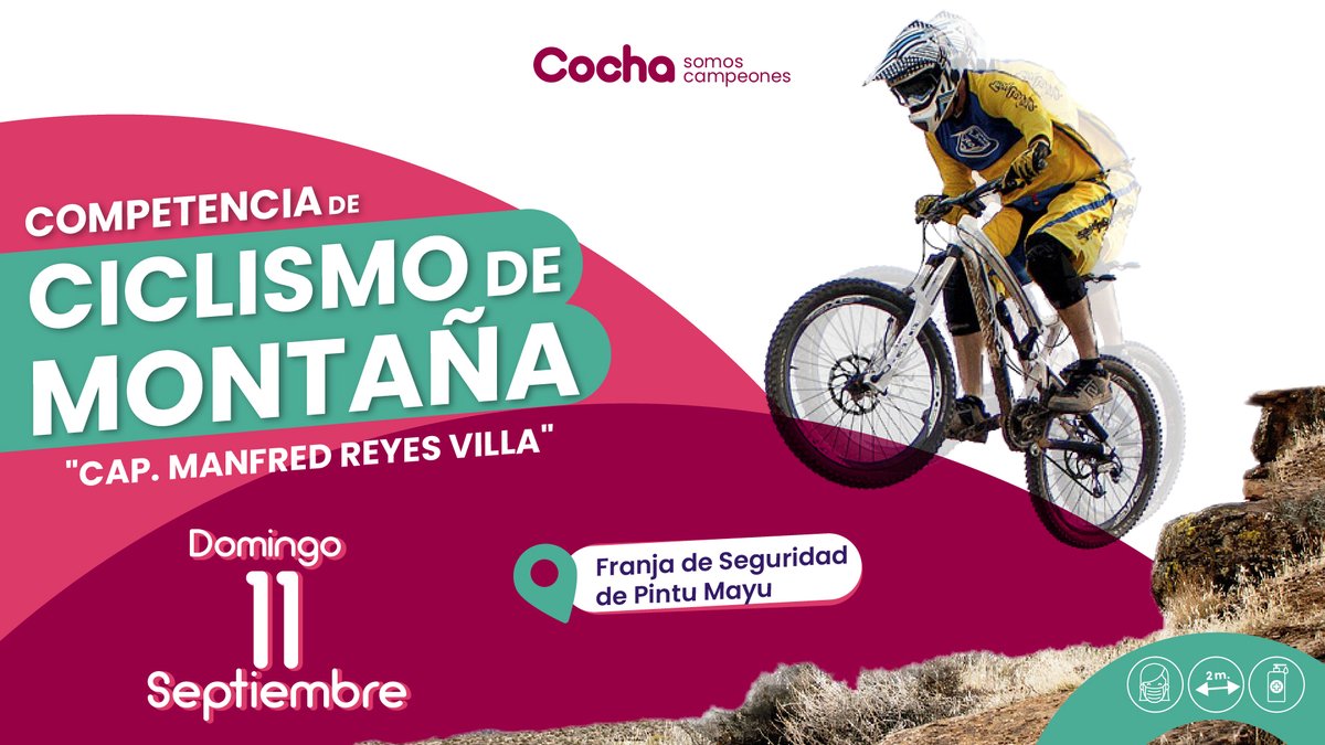 CSomosCampeones's tweet photo. Vive una jornada de adrenalina en la Competencia de Ciclismo de Montaña "Cap. Manfred Reyes Villa",😎✅ donde los competidores demostrarán sus destrezas en la bicicleta. 🚴‍♀️🚴
¡No faltes!
#CochaSomosCampeones https://t.co/sHmFJoLLXS