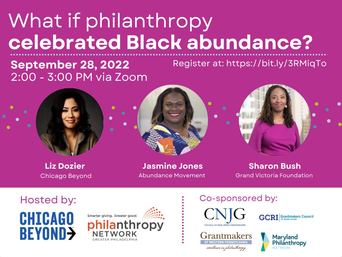 How would our world look if we truly loved Black people? Join us on 9/28 to learn abt the #Abundance movement and how funders can change practice, policy &amp; mindsets to support Black people &amp; communities. Register at: bit.ly/3RMiqTo <a href="/Chicago_Beyond/">Chicago Beyond</a> <a href="/AbundanceMov/">Abundance</a>