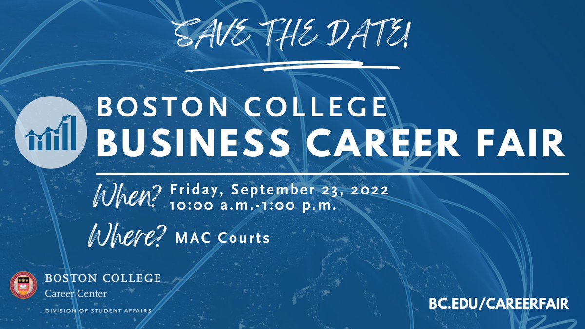 BC Career Center (@bc_career) on Twitter photo SAVE THE DATE! Attend the BC Business Career Fair to meet employers from a variety of companies and fields, including <a href="/BDandCo/">BD</a>, <a href="/FidelityJobs/">FidelityJobs</a>, <a href="/MandT_Bank/">M&T Bank</a>, <a href="/MarcumLLP/">Marcum LLP</a>, <a href="/massmutual/">MassMutual</a>, <a href="/PSG_equity/">PSG</a>, <a href="/BerkshireBank/">Berkshire Bank</a>, @GEHealthcare, <a href="/KrollWire/">Kroll</a>, and <a href="/EpsilonMktg/">Epsilon</a>. Learn more on Handshake! SAVE THE DATE! Attend the BC Business Career Fair to meet employers from a variety of companies and fields, including <a href="/BDandCo/">BD</a>, <a href="/FidelityJobs/">FidelityJobs</a>, <a href="/MandT_Bank/">M&T Bank</a>, <a href="/MarcumLLP/">Marcum LLP</a>, <a href="/massmutual/">MassMutual</a>, <a href="/PSG_equity/">PSG</a>, <a href="/BerkshireBank/">Berkshire Bank</a>, @GEHealthcare, <a href="/KrollWire/">Kroll</a>, and <a href="/EpsilonMktg/">Epsilon</a>. Learn more on Handshake!