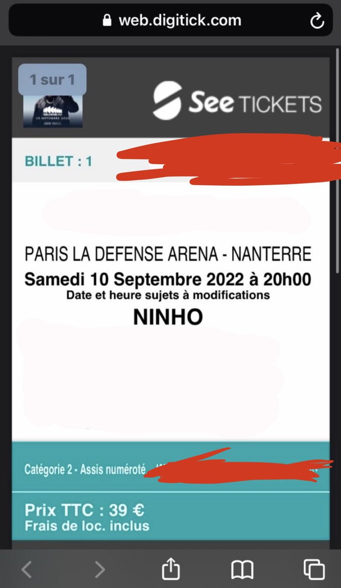 AFediot's tweet photo. À vendre ! 4 places assises (je viens
de crée un compte Twitter pour les
vendres facilement ) mon insta:@
Alexio.fdt. aller me dm
directement ;) 50€ unité
( négociable ) 145€ les 4! #Ninho
#placeavendre #concert https://t.co/rqIqFnt1jq