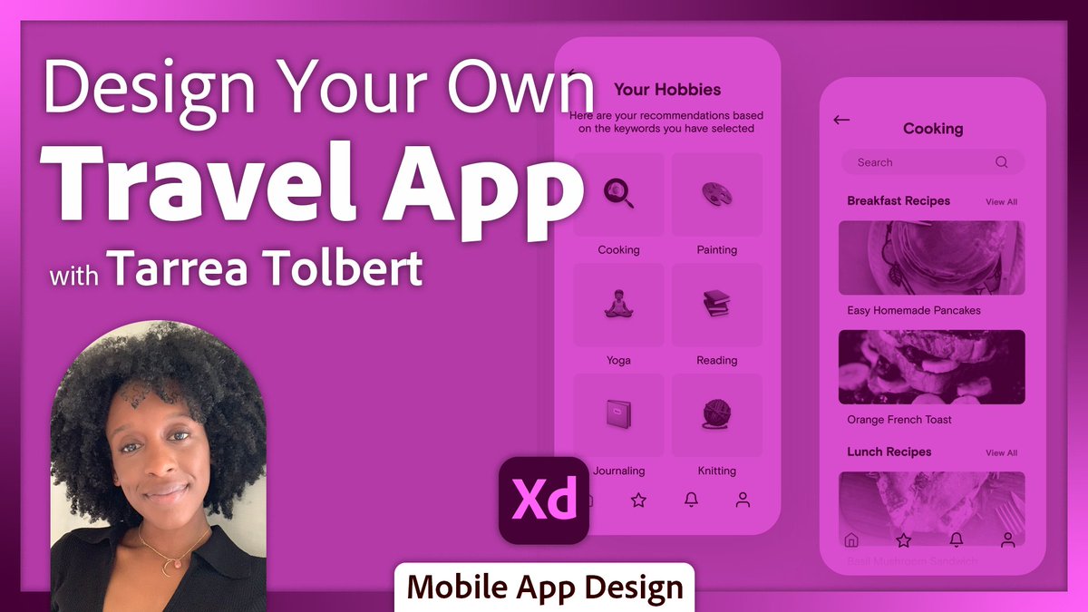 Join Tarrea Tolbert for a two-part livestream (hosted by #AdobeXDAmbassador @elsaaamri) on how to create a travel mobile app using Adobe XD. Part 1 is starting in just a few minutes! 📅 Wed, 7th Sep and Thurs, 8th Sep 🕐 12-2PM PT | 10PM - 12AM EAT adobe.ly/3cT7pkk
