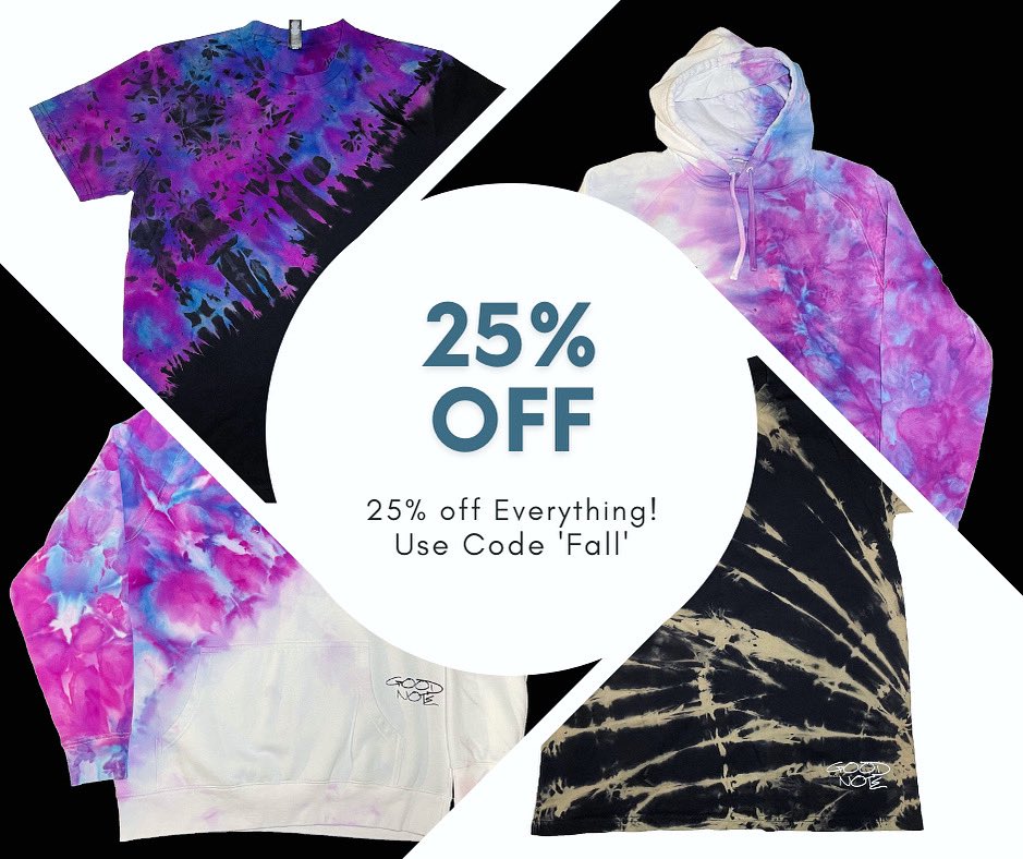 GoodNoteCo's tweet photo. 🚨Sale!🚨
25% off everything! Use code ‘fall’ Our site has tie-dye for literally everyone! Now is your chance to get a one-of-a-kind item or outfit for 25% off! 👽

https://t.co/Yo98zSyRqn

#goodnote #goodnoteco #tiedye #smallbusiness #sale #streetwear #festivalfashion https://t.co/ogoYE6SSaL