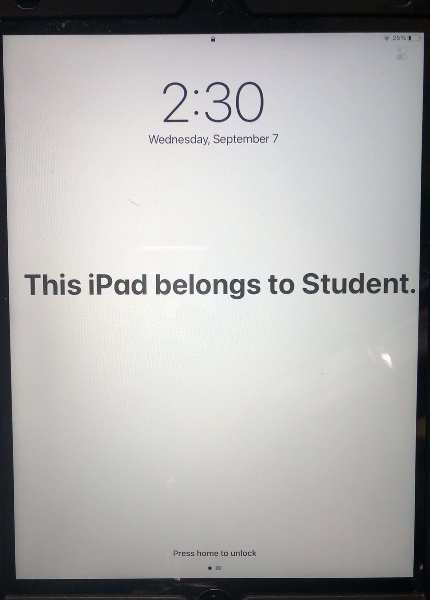 Tired of having name labels coming off of your students iPad? Try this iPad hack below. #mindblown #atstph 

- type a message in a document
- screenshot it and save to photos
- go to settings -&gt; wallpaper -&gt; choose wallpaper
- then select photo as background on Lock Screen