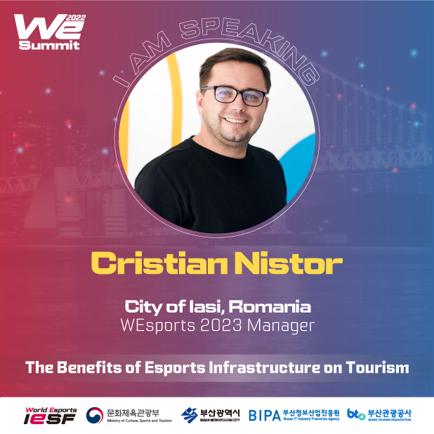 cristiannistor's tweet photo. Proud and honored to represent #IASI2023 and #DigitalThrone on the panel: 
The Benefits of Esports Infrastructure on Tourism  at the #1 International Esports Summit - WE Summit 22 

@Busan Esports Arena, South Korea on September 29 – October 1, 2022 

https://t.co/5NibFvPzwy https://t.co/UmkrOvDR1o