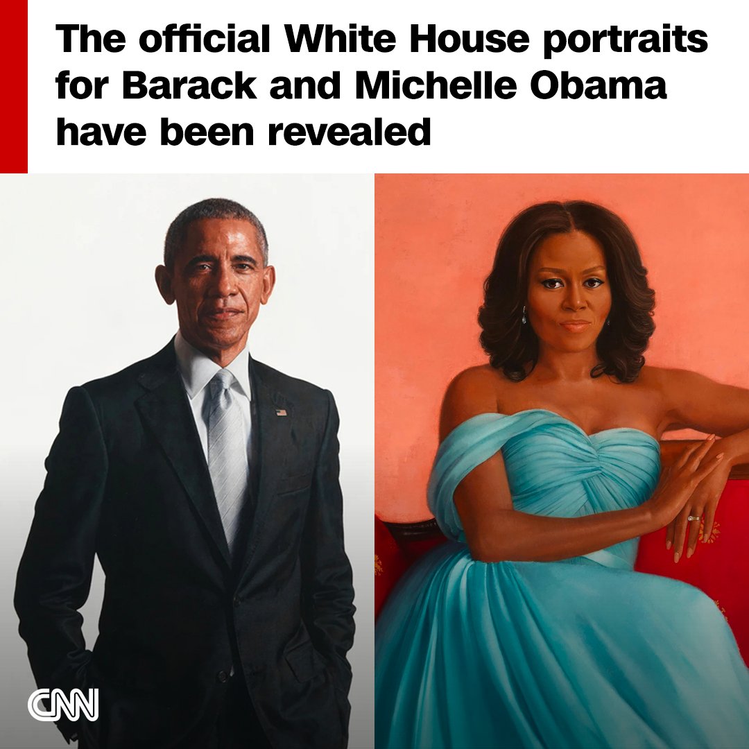 CNN's tweet photo. Former President Barack Obama and former first lady Michelle Obama returned to the White House on Wednesday for the unveiling of their official White House portraits -- marking their first joint return since they left in 2017. https://t.co/nLMi8fmuKd https://t.co/dOvg8nJQnb