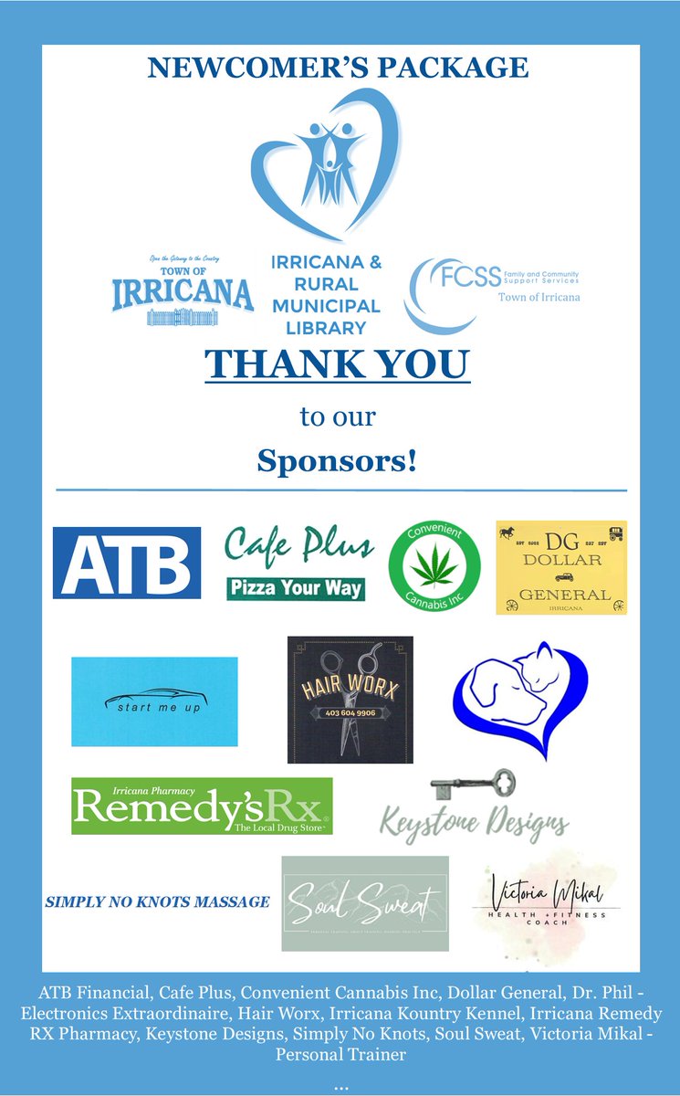 IrricanaLibrary's tweet photo. Thank you all so much to the businesses that gave something for our Newcomer's Packages! We appreciate you all 💙 https://t.co/m1UVva6jcQ