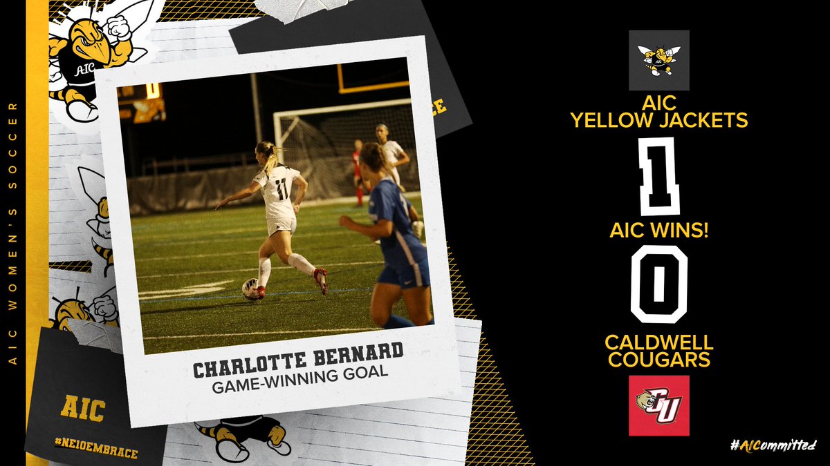 aicathletics's tweet photo. WSOC: Good Charlotte is a band.

Great Charlotte is our forward.

@AICWSoccer beats Caldwell 1-0!

#AICommitted #NE10Embrace https://t.co/6zrBj6G8UD