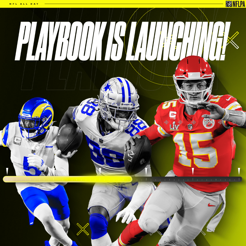 NFLALLDAY's tweet photo. The season starts Thursday, and it’s time to get active on #NFLALLDAY 🚀

Introducing “Playbook."

A new rewards-based game mode that brings your NFL ALL DAY experience closer to the action than ever before.

Rolling out to all fans over the next hour. Tap in to read more ⬇️