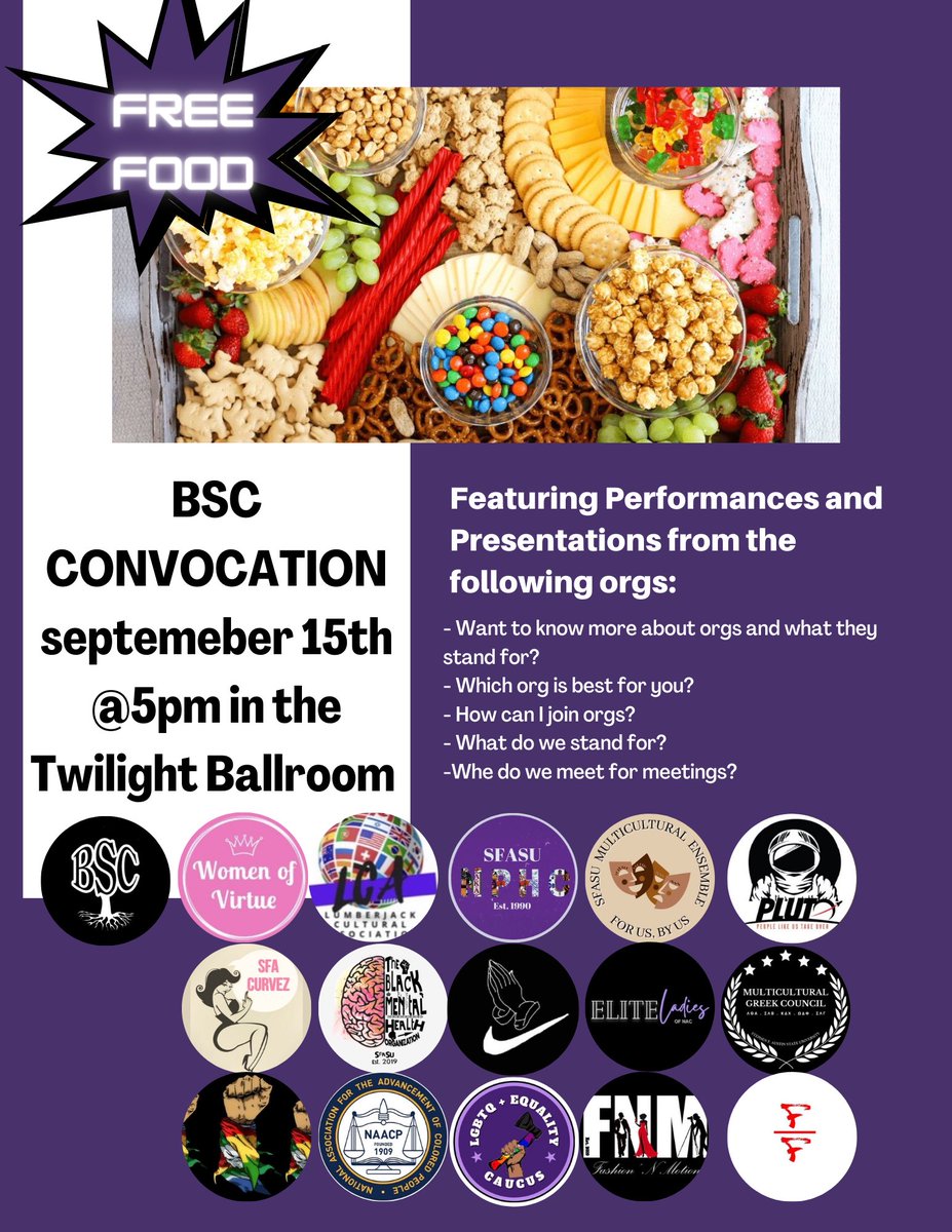sfabsc's tweet photo. are you really going to miss the opportunity to eat free food as a college student? 👀 come eat and celebrate on September 15th @5pm 🎊 https://t.co/1JqSTz8ubh