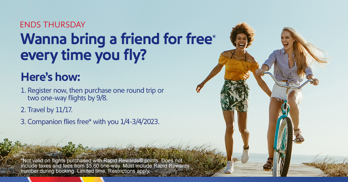 SouthwestAir's tweet photo. Did someone say free* flights? You read that right. Learn how it works and REGISTER: https://t.co/EOMxBskRjK https://t.co/C5wXMxXlxt