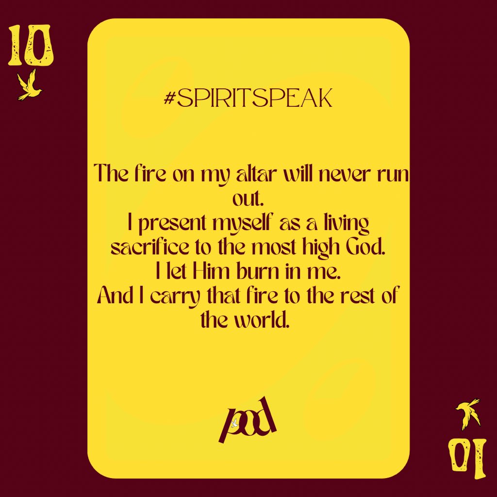 poetryofdustpod's tweet photo. You have the capacity to stir yourself up to burn for God and you also have the ability to  start fires in other people.
After all, fire is contagious and our hearts? They’re highly flammable. 🔥🔥

Declare these #SpiritSpeak confessions today. https://t.co/0W9QIkGe8p