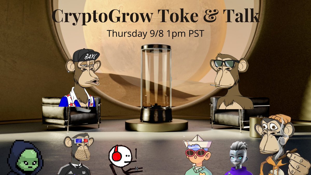 CryptoGrowNFT's tweet photo. Come kick it with the CryptoGrow crew tomorrow afternoon on our Toke &amp; Talk spaces 🛸

Catch @Lobes604 @vegabondeth @hunterorrell @cozywyatt @tropoFarmer @jessecryptogrow @showmeyournft @1is1eth @xBenJamminx  &amp; the rest of the squad 💨
https://t.co/tyjNQyQDer https://t.co/LIaufHa1TW