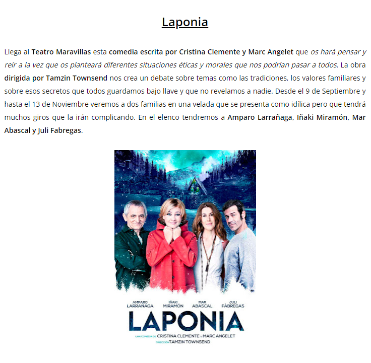 TMaravillas's tweet photo. Entre los estrenos más esperados de este mes de septiembre, no podía faltar #LAPONIA tal y como indica @vistateatral  

https://t.co/SDOvPjiLxW https://t.co/sIGZHZ9bo6