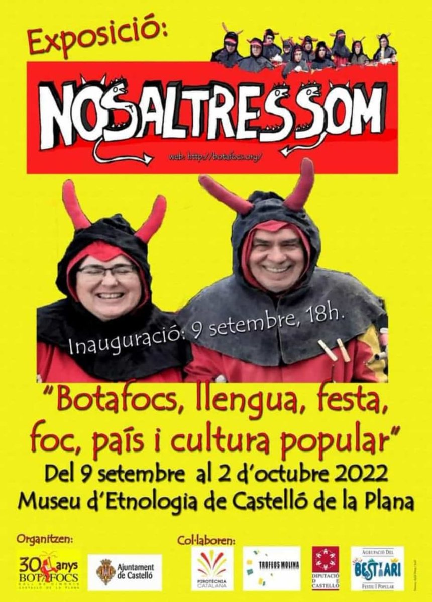 Botafocscs's tweet photo. Avui anunciem la nostra exposició al museu etnològic de Castelló. Obrim 9 de Setembre fins al 2 d'octubre, com no seguint la cultura popular. Esteu tots convidats, entrada gratuïta.
 
 Podeu etiquetar les vostres fotos o comentaris amb els tags #Nosaltressom i #Botafocs 👹
Seguim https://t.co/MNth7sojmm