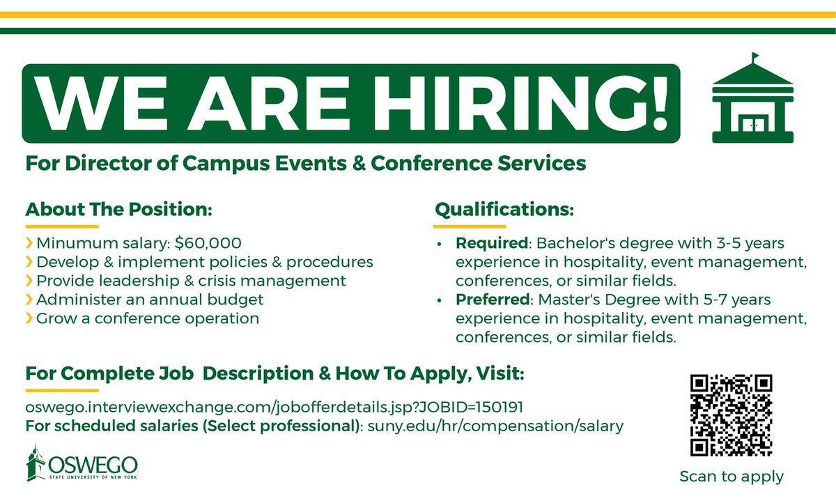 Pat_Woodward's tweet photo. Come work with us at SUNY Oswego! https://t.co/vGv6jiCu6R