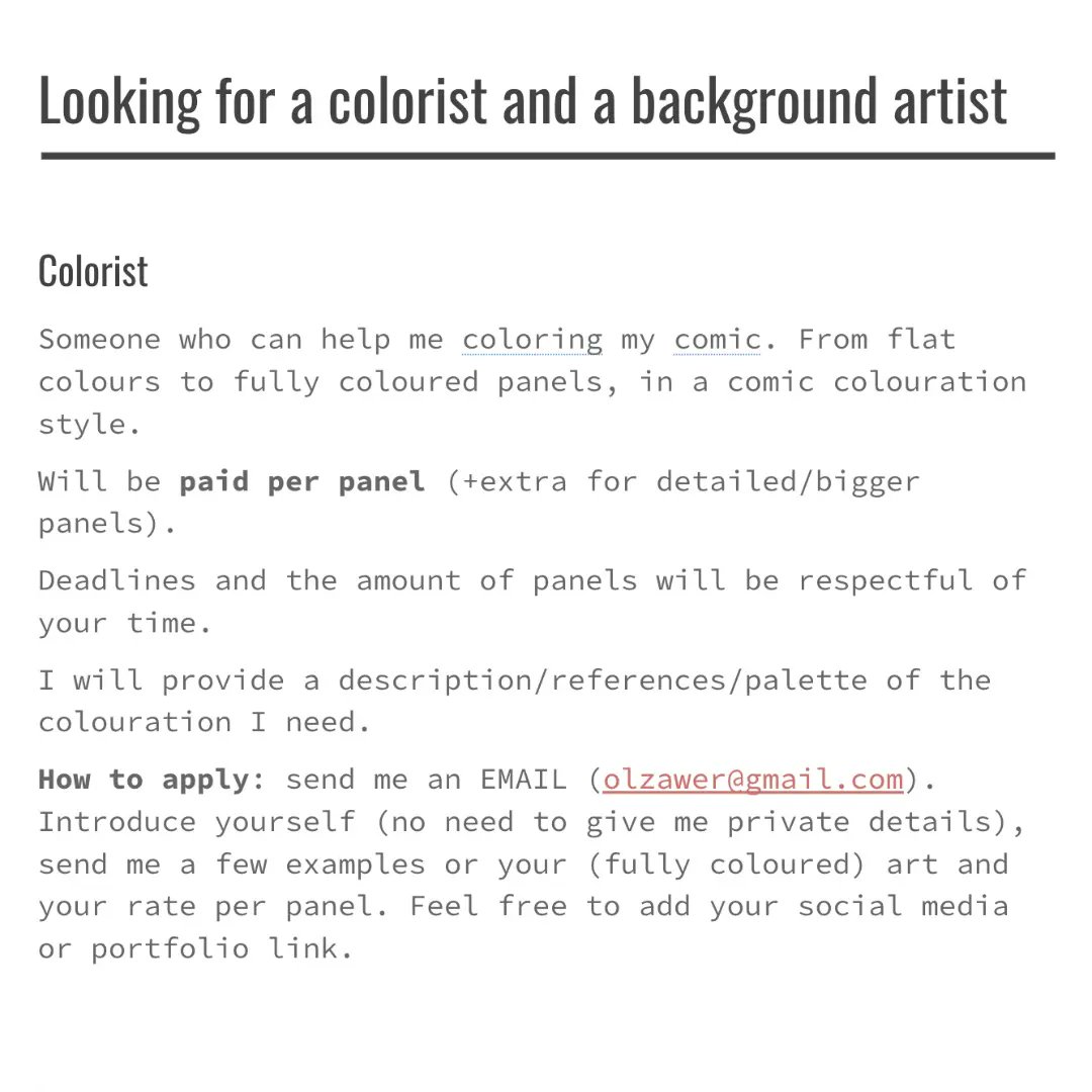 littleblackpan's tweet photo. Looking for a COLORIST assistant and a BACKGROUND ARTIST for my web comic Bonded. It will be paid. Please please share! https://t.co/kXeVTCmUzv