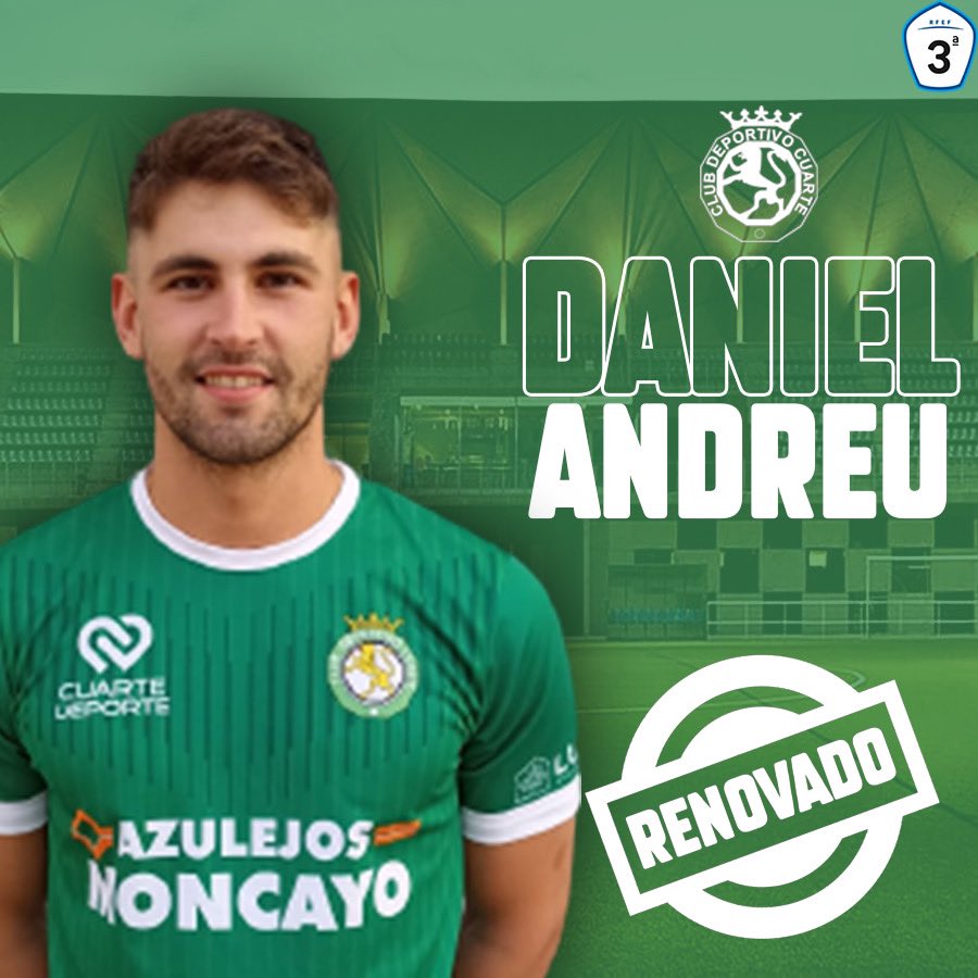 cdcuarte's tweet photo. Tenemos una gran noticia para terminar el miércoles!
Dani Andreu renueva con el CD Cuarte una temporada más.
Un centrocampista muy completo que cumplirá su tercera campaña en el Municipal.
Felices de seguir contando contigo Dani.
@DaniAndreu14 🤝 @cdcuarte 
#AupaCuarte 💚 https://t.co/FFZ7CiRpEu