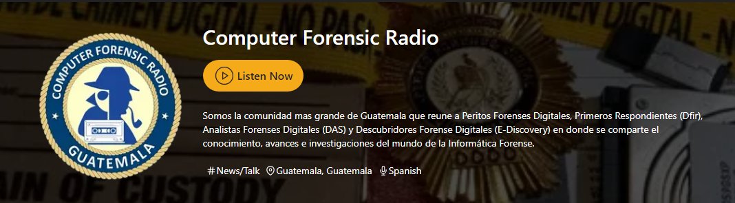 jrleonett's tweet photo. Invitados a sintonizar nuestra radio 24/7 con temas de informática forense, musica y ciberseguridad https://t.co/EBtUvKykm4
#forensedigital #dokazi #ogdi #guatemala #computerforensics #Radio #forensics #computoforense https://t.co/pfty3vtn7m
